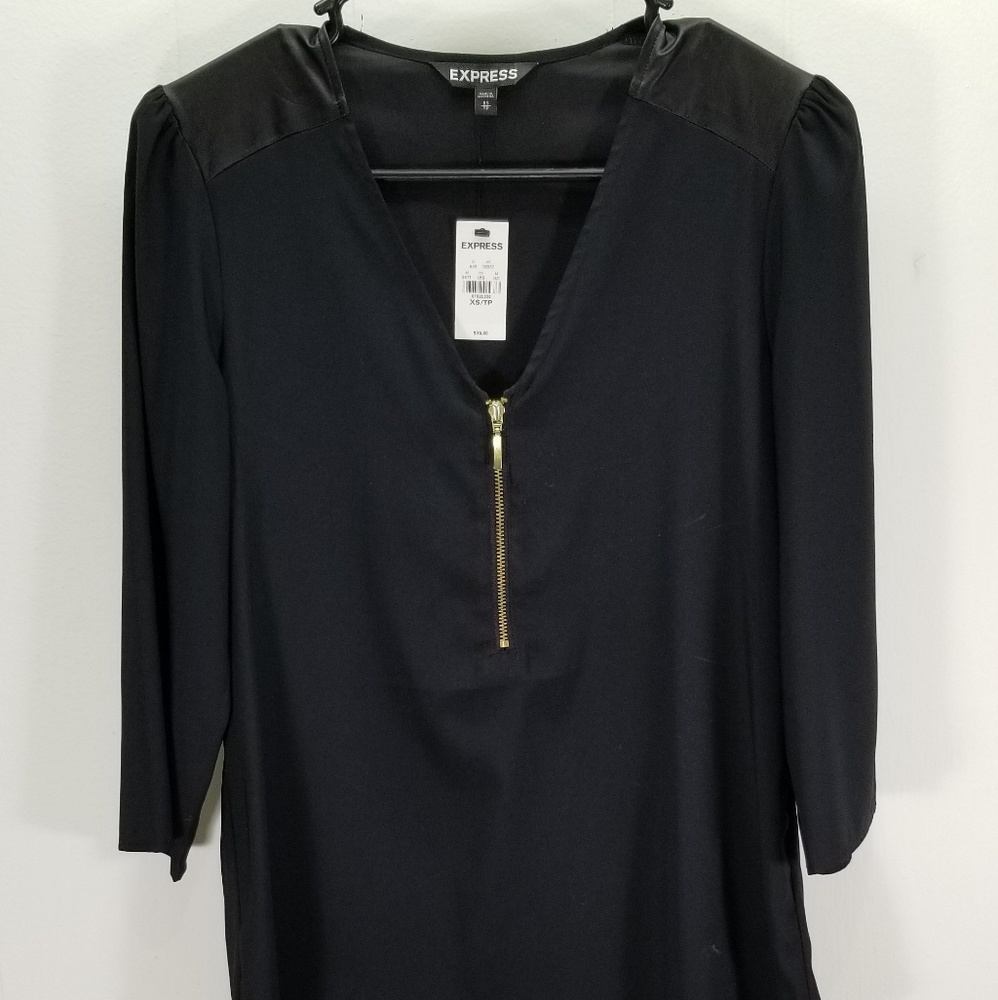 Express Gold Zip Top 3/4 Sleeve Black Blouse